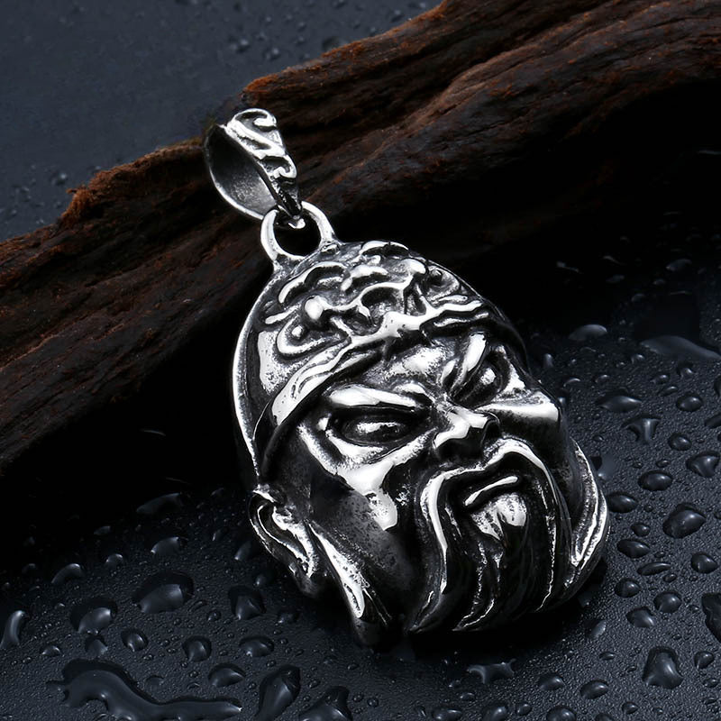 Titanium Steel Guan Gong Pendant - Retro Ethnic Style Jewelry for Men