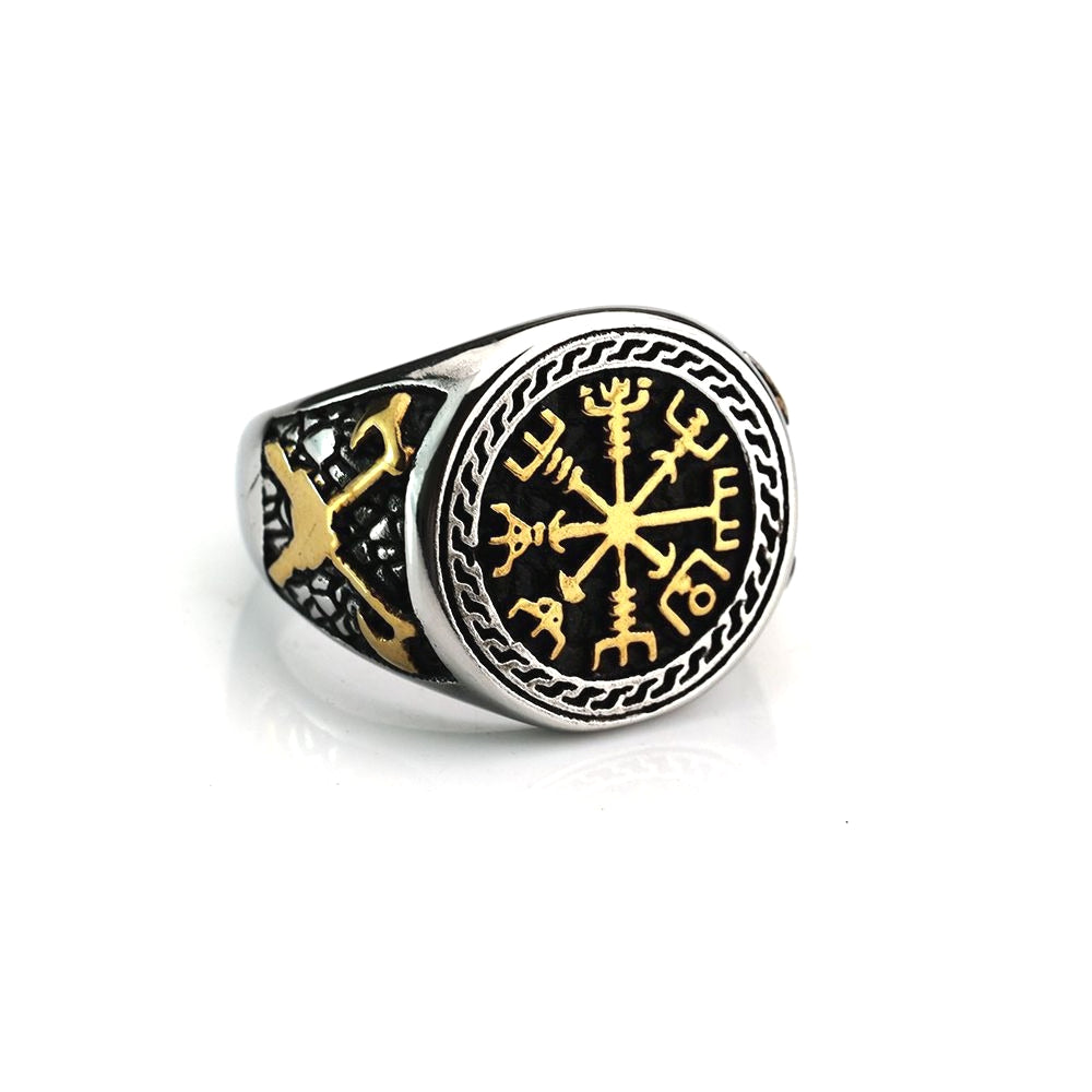 Planderful Titanium Steel Ring For Men Nordic Viking Bold Double Axe Pattern Everyday Genie Collection