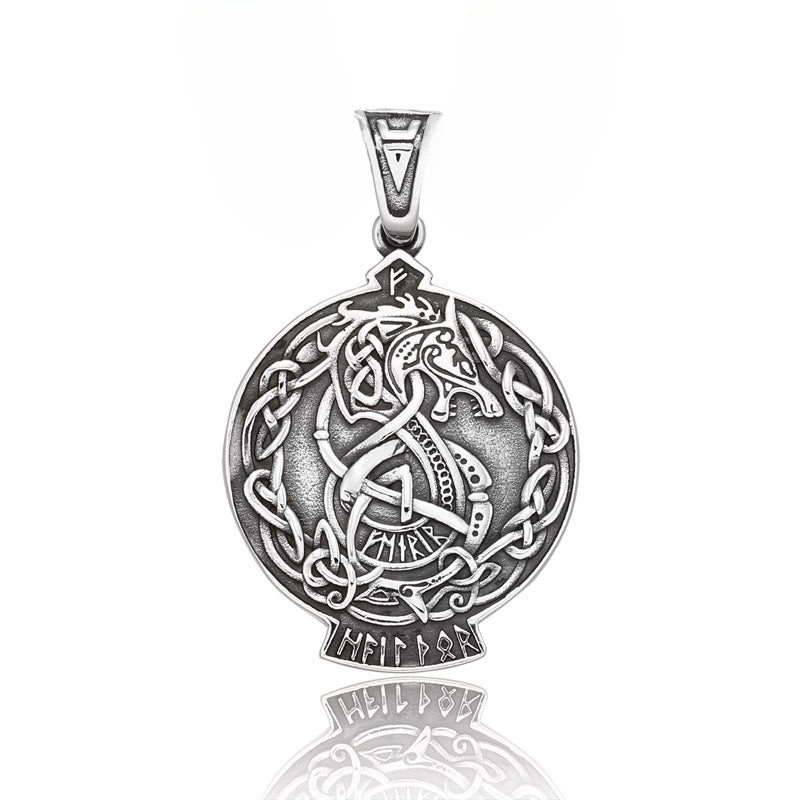 Titanium Steel Viking Rune Pendant with Celtic Knot and Dragon Totem for Men