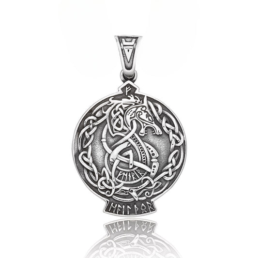 Titanium Steel Viking Rune Pendant with Celtic Knot and Dragon Totem for Men