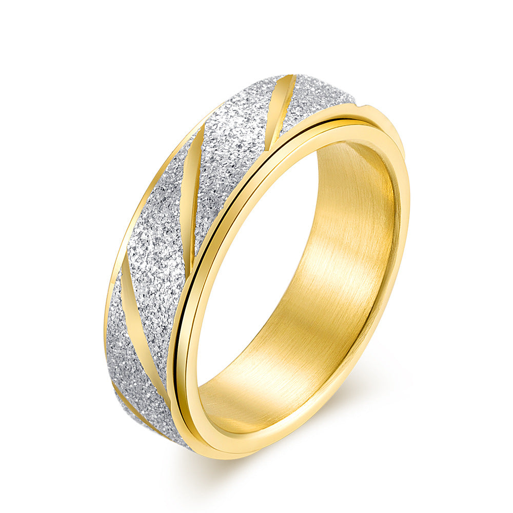 Planderful Unisex Titanium Steel Rotating Pearl Sand Ring For Trendy Street Fashion Fans