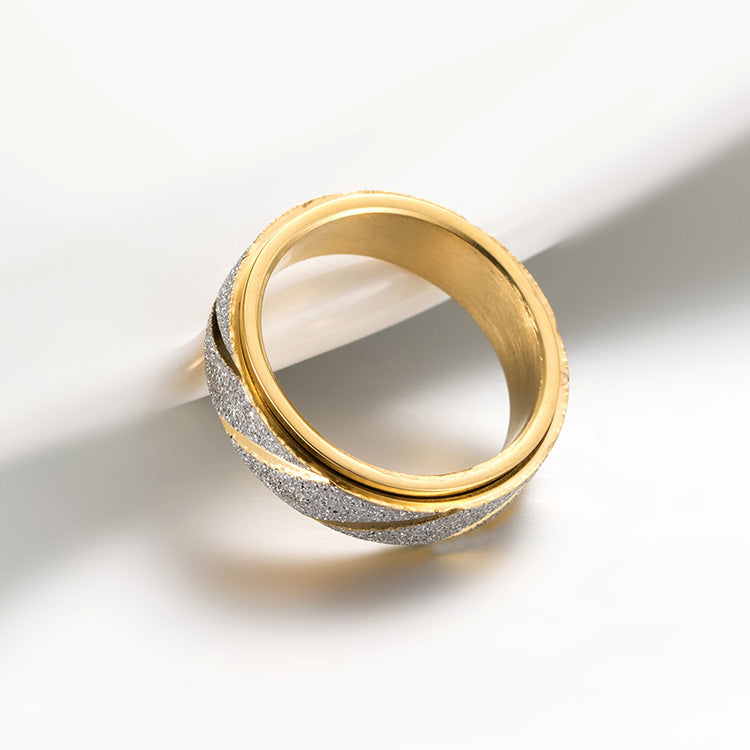 Planderful Unisex Titanium Steel Rotating Pearl Sand Ring For Trendy Street Fashion Fans