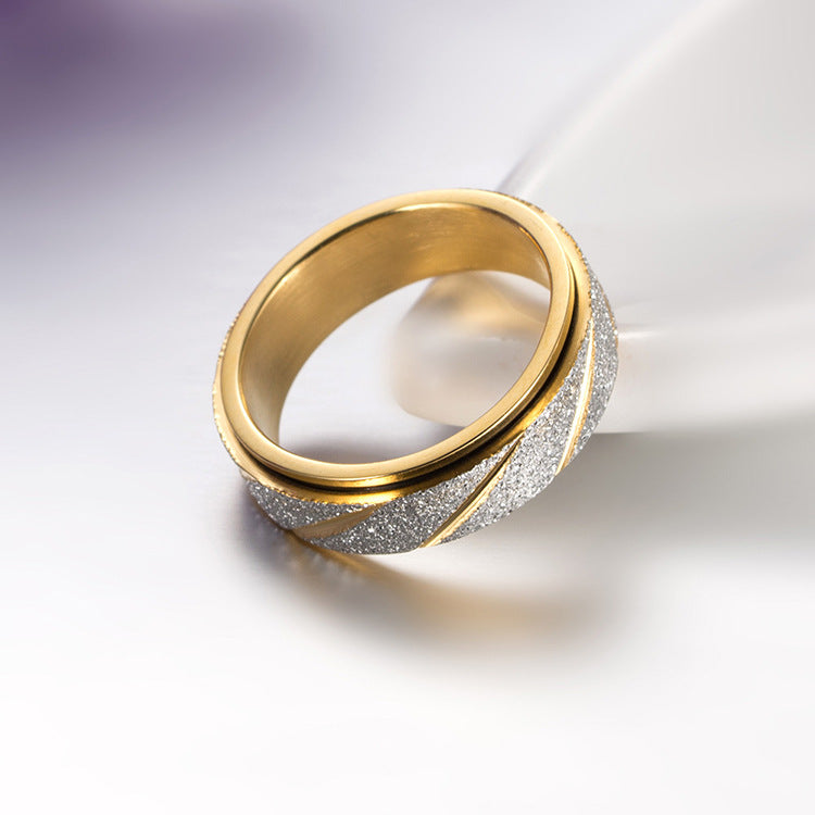 Planderful Unisex Titanium Steel Rotating Pearl Sand Ring For Trendy Street Fashion Fans