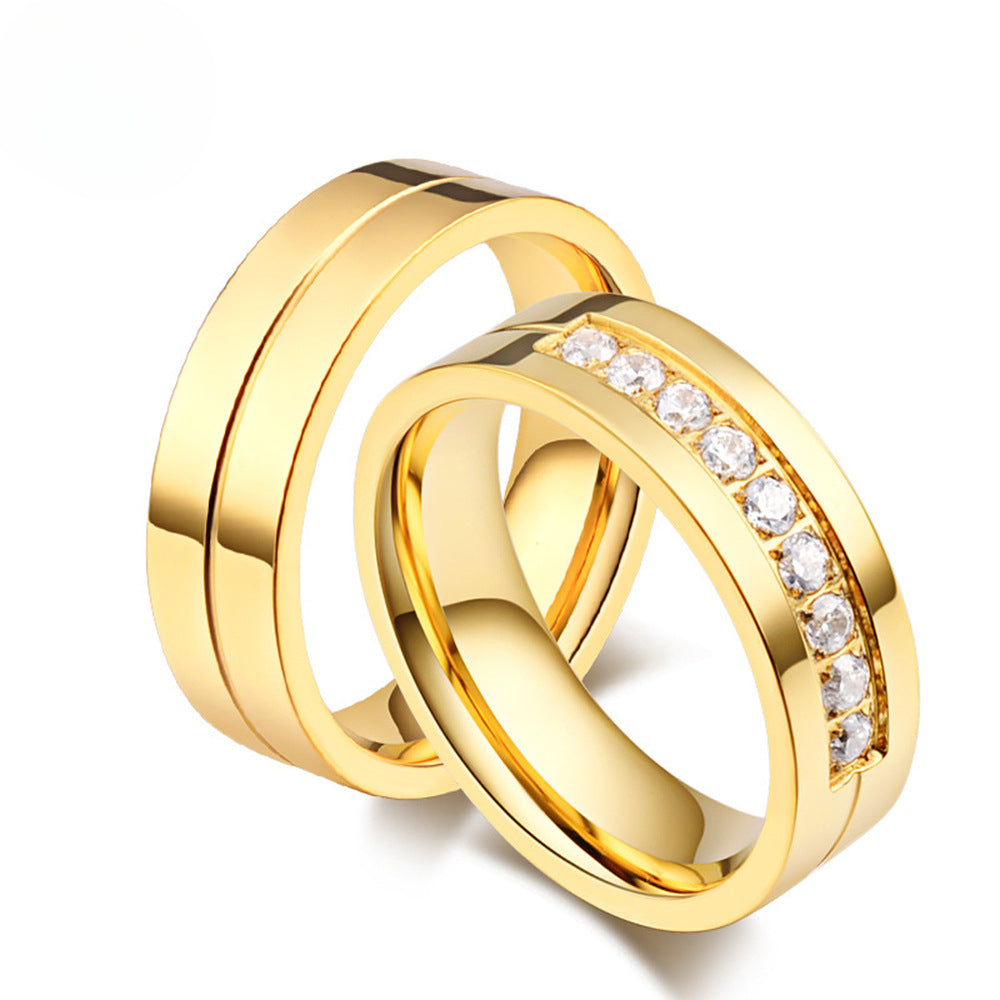 Elegant Titanium Steel Zircon-Encrusted Couple Wedding Ring