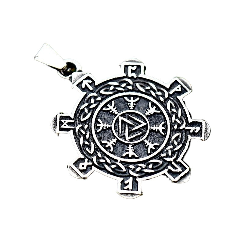 Titanium Steel Double-Sided Odin Rune Pendant for Men - Nordic Viking Jewelry