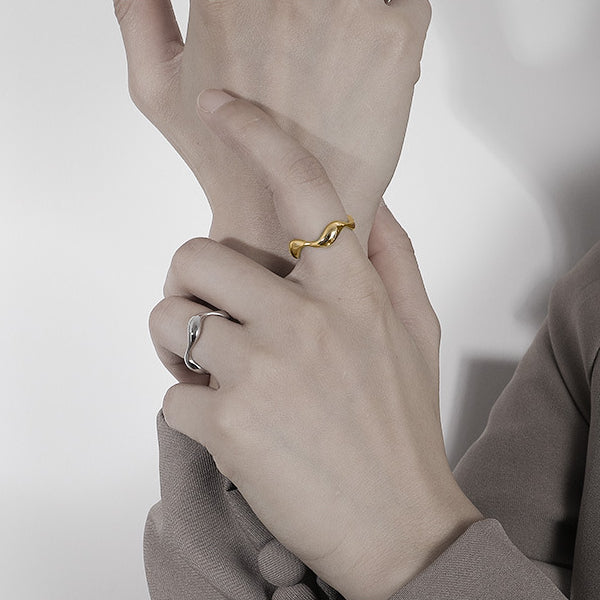 Irregular Wave Polished Opening Sterling Silver Ring