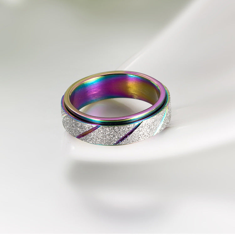 Planderful Unisex Titanium Steel Rotating Pearl Sand Ring For Trendy Street Fashion Fans