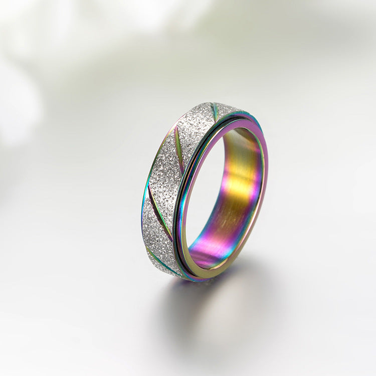 Planderful Unisex Titanium Steel Rotating Pearl Sand Ring For Trendy Street Fashion Fans