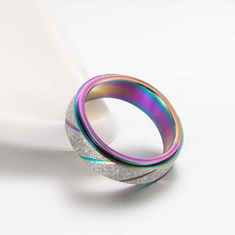 Planderful Unisex Titanium Steel Rotating Pearl Sand Ring For Trendy Street Fashion Fans