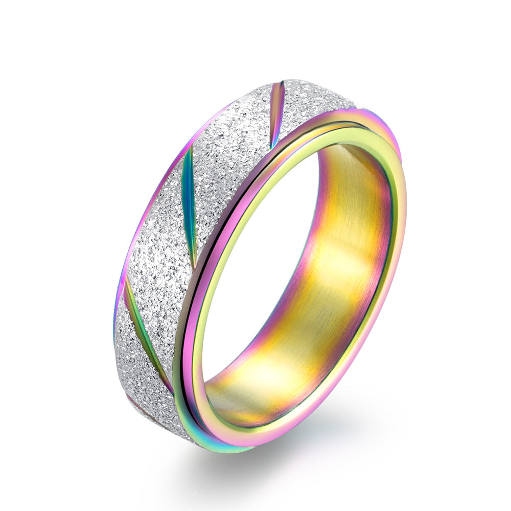 Planderful Unisex Titanium Steel Rotating Pearl Sand Ring For Trendy Street Fashion Fans