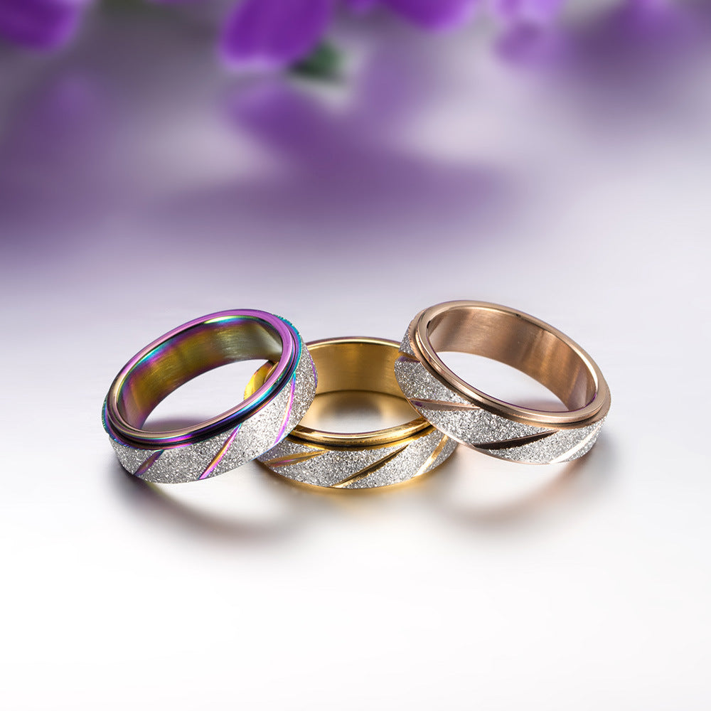 Planderful Unisex Titanium Steel Rotating Pearl Sand Ring For Trendy Street Fashion Fans