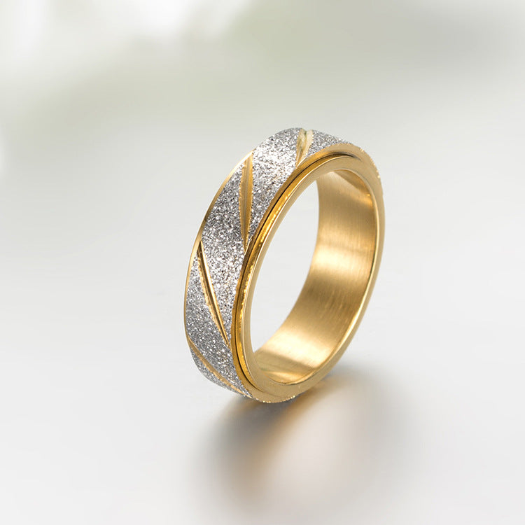 Planderful Unisex Titanium Steel Rotating Pearl Sand Ring For Trendy Street Fashion Fans