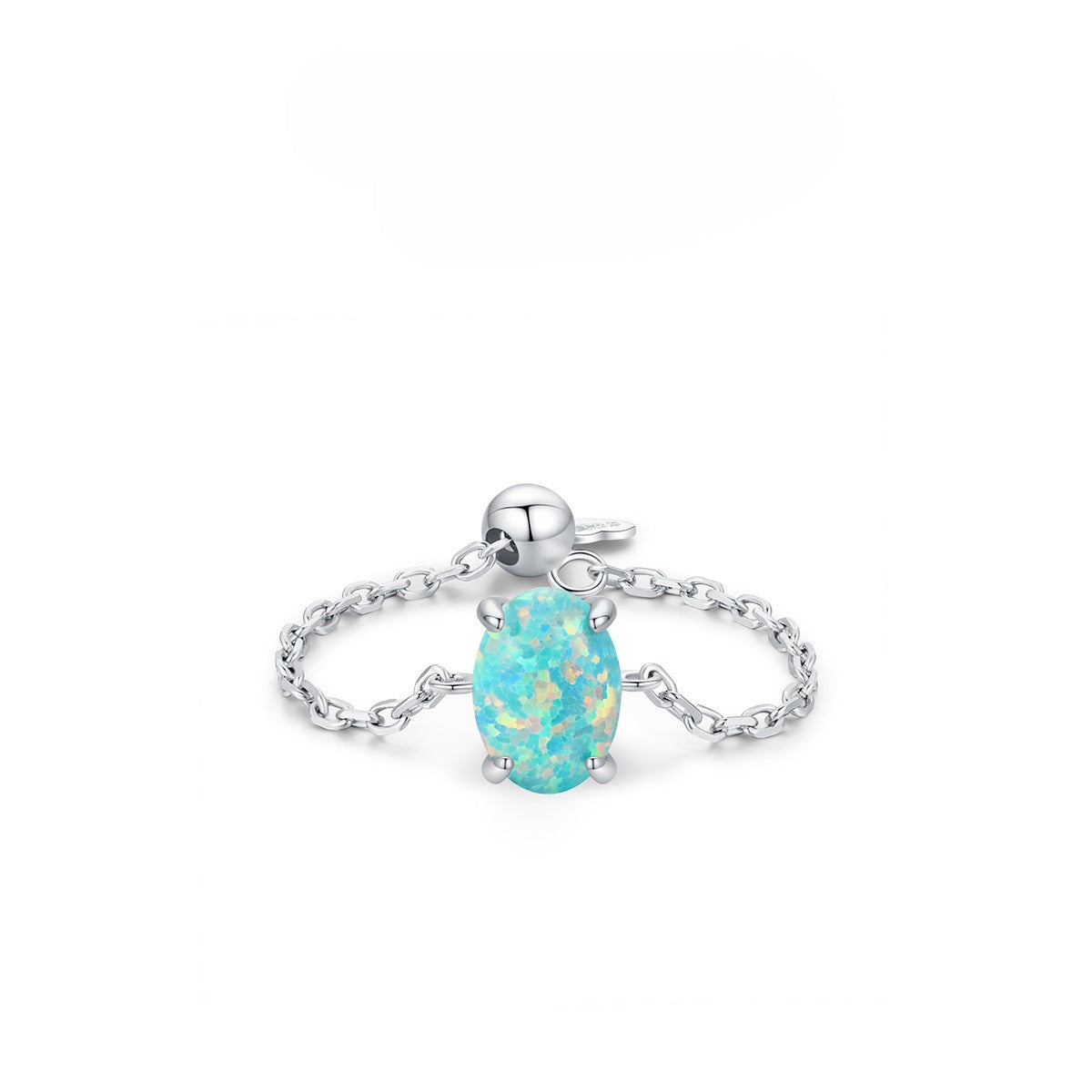 925 Sterling Silver Opal Geometric Ring