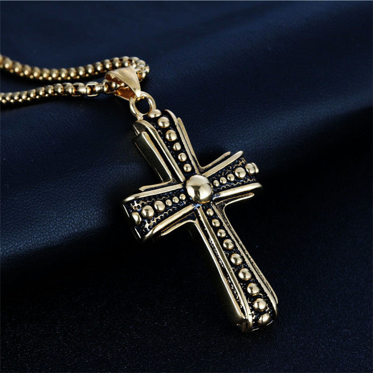 Titanium Steel Punk Cross Pendant Necklace for Men - Retro Trendy Design by Planderful