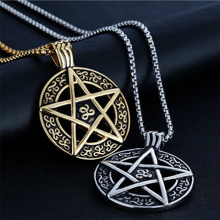 Titanium Steel Punk Pentagram Pendant Necklace for Men - Retro Trendy Design