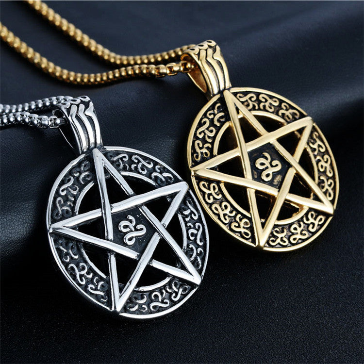 Titanium Steel Punk Pentagram Pendant Necklace for Men - Retro Trendy Design
