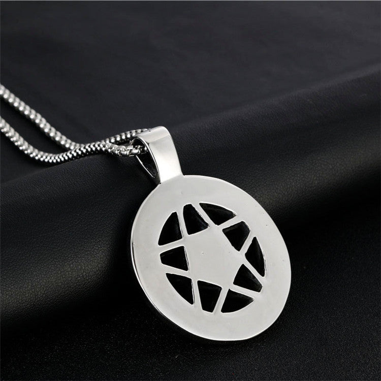 Titanium Steel Punk Pentagram Pendant Necklace for Men - Retro Trendy Design