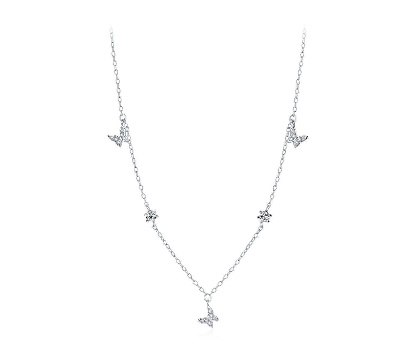 Planderful Everyday Genie S925 Sterling Silver Butterfly Dance Necklace – Cute Shiny Full Zircon Collarbone Chain