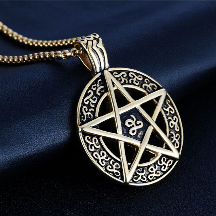 Titanium Steel Punk Pentagram Pendant Necklace for Men - Retro Trendy Design