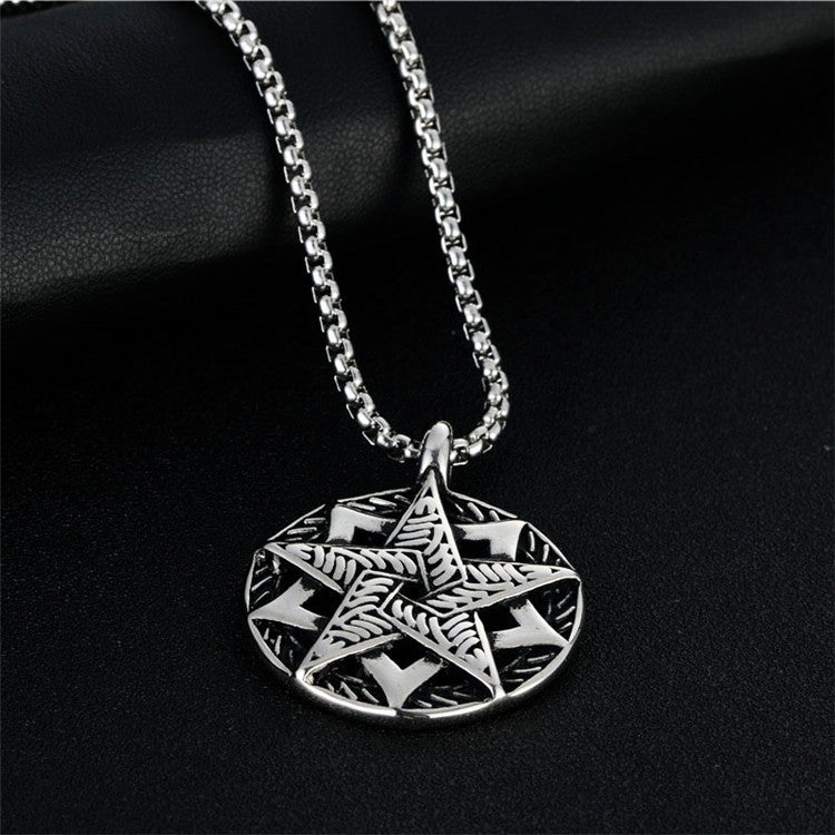 Men's Retro Titanium Steel Pentagram Pendant Necklace - Trendy Punk Star-Shaped Design