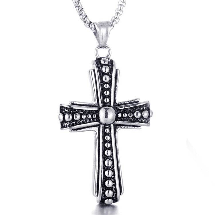 Titanium Steel Punk Cross Pendant Necklace for Men - Retro Trendy Design by Planderful