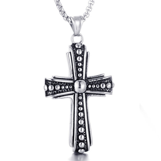 Titanium Steel Punk Cross Pendant Necklace for Men - Retro Trendy Design by Planderful