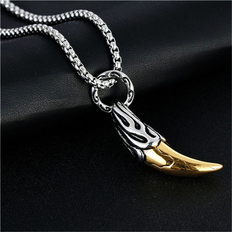 Men's Exaggerated Wolf Tooth Pendant Necklace - European and American Fashion in Steel and Copper Mix