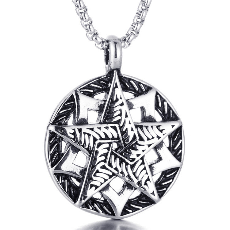 Men's Retro Titanium Steel Pentagram Pendant Necklace - Trendy Punk Star-Shaped Design