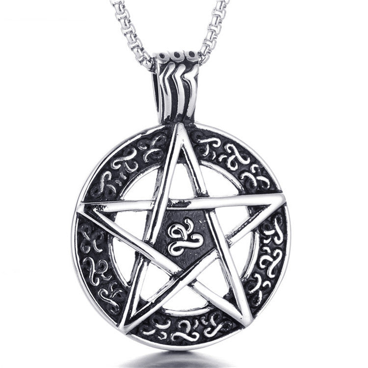 Titanium Steel Punk Pentagram Pendant Necklace for Men - Retro Trendy Design