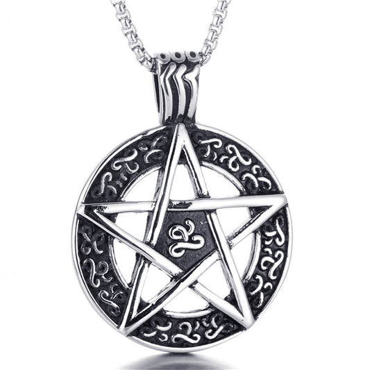 Titanium Steel Punk Pentagram Pendant Necklace for Men - Retro Trendy Design