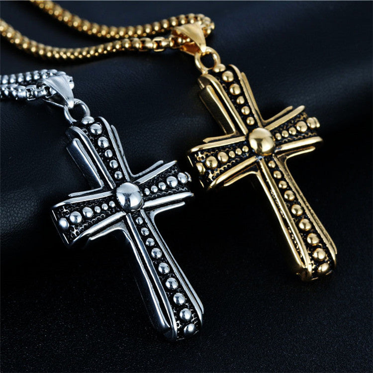 Titanium Steel Punk Cross Pendant Necklace for Men - Retro Trendy Design by Planderful