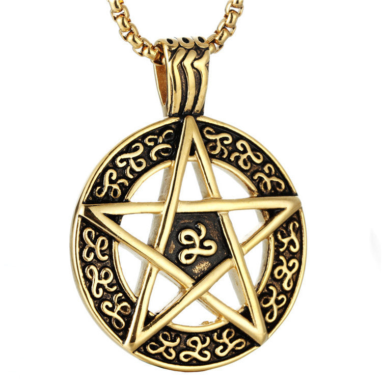 Titanium Steel Punk Pentagram Pendant Necklace for Men - Retro Trendy Design