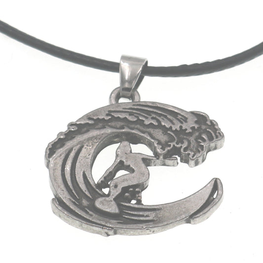 Hawaii Sea Wave Alloy Necklace - Men's Outdoor Pendant with European Charm