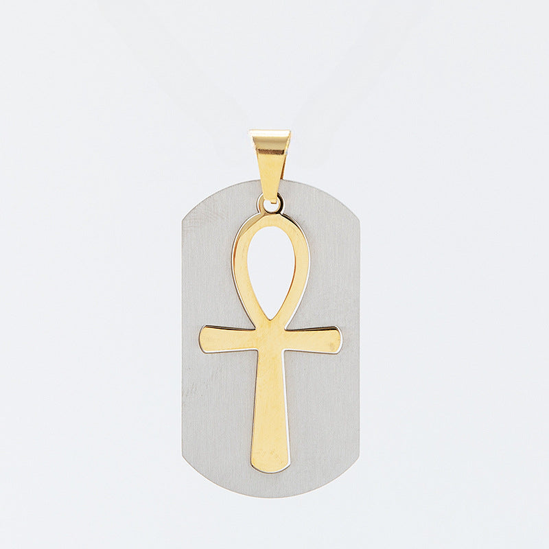 Egyptian Ankh Cross Arc Rectangle Titanium Steel Pendant for Men