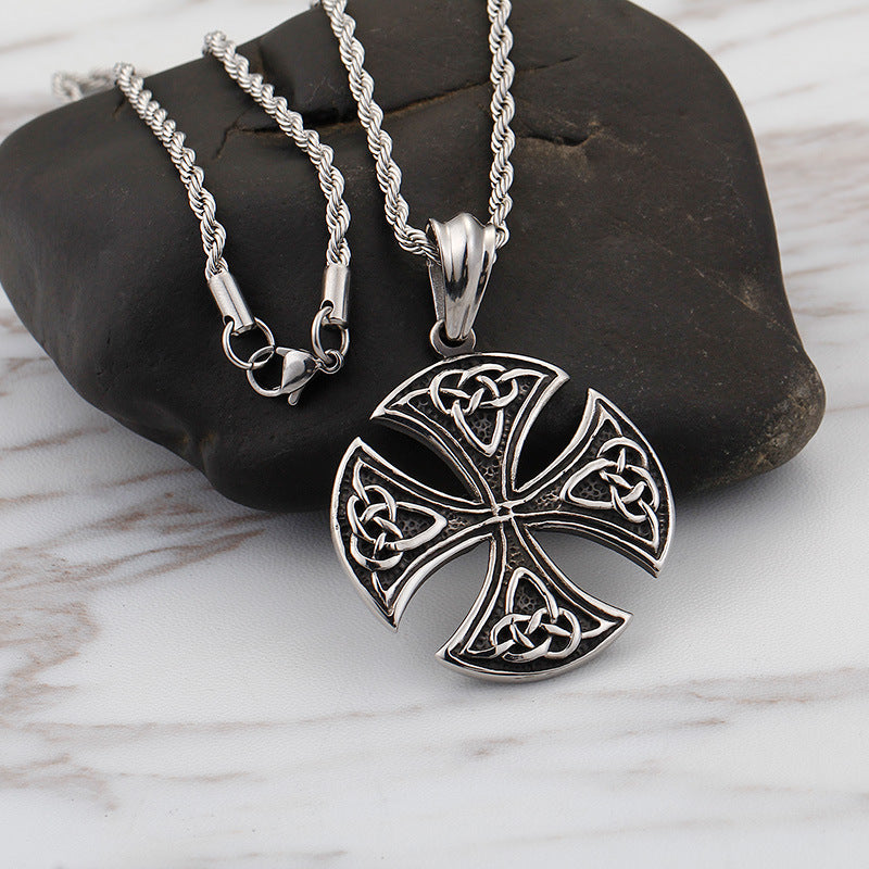 Retro Cross Pendant - Stainless Steel Men's Necklace for Stylish Gift-giving