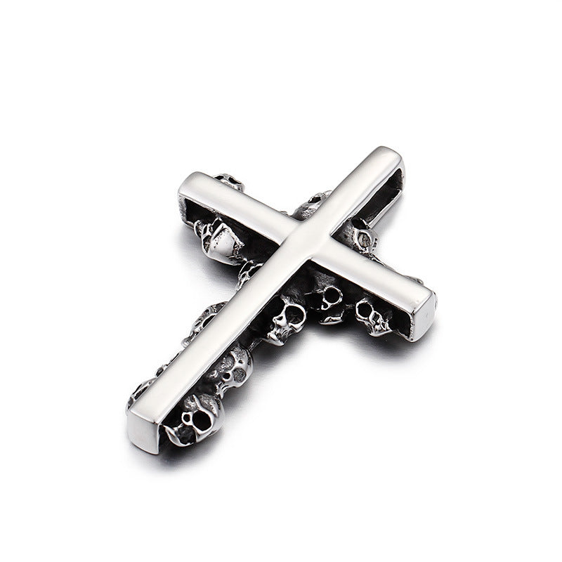 Titanium Steel Men's Cross Pendant with Skull Detail