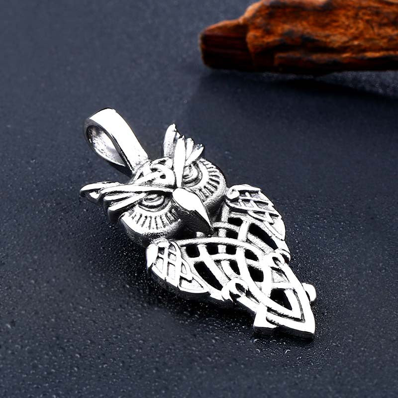 Planderful Everyday Genie Viking Owl Pendant Necklace in Titanium Steel for Men
