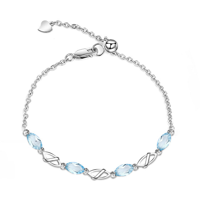 Marquise Natural Gemstones Silver Bracelet