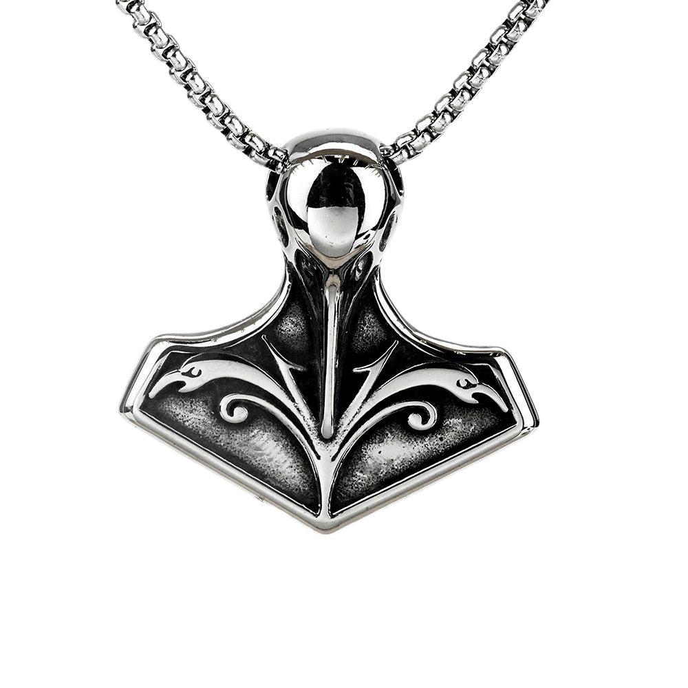 Planderful Viking Skull Pendant Titanium Steel For Men Norse Legacy Necklace Retro Crow Design