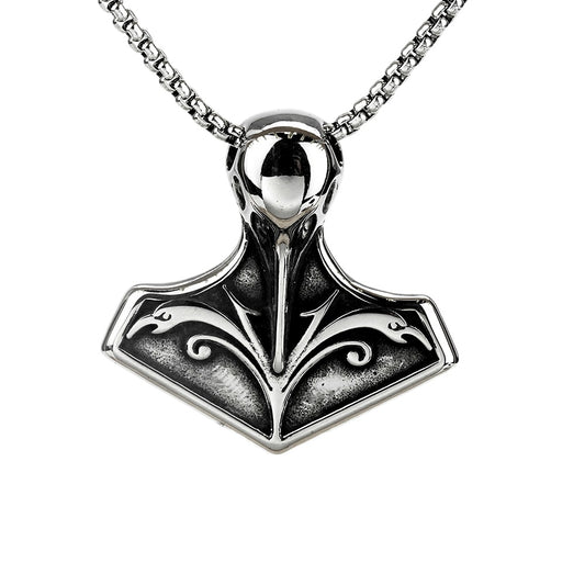 Planderful Viking Skull Pendant Titanium Steel For Men Norse Legacy Necklace Retro Crow Design