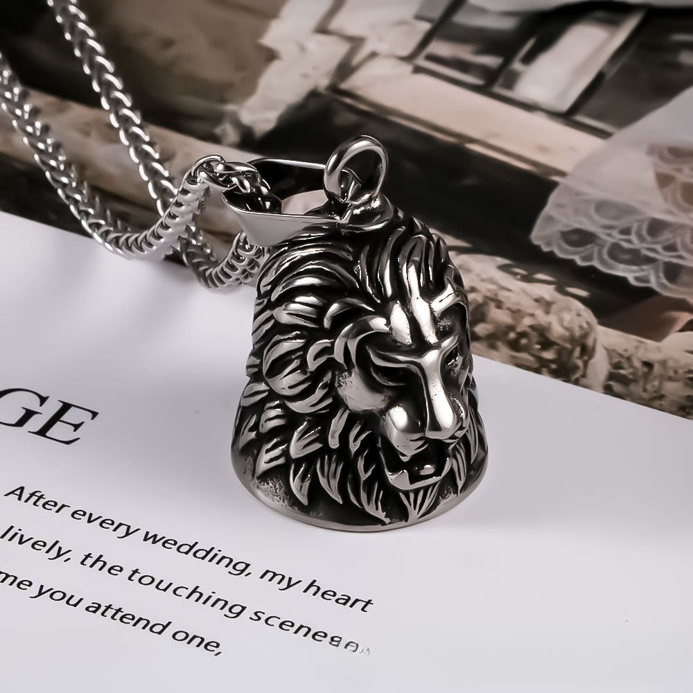 Stainless Steel Lion Pendant Necklace Retro Locomotive