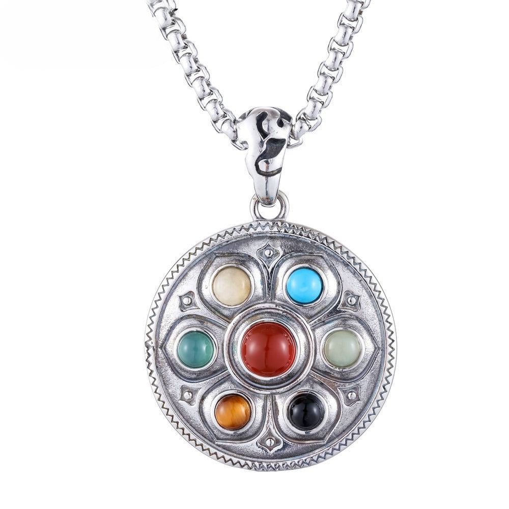 Planderful Diamond Pestle Lotus Titanium Steel Pendant Necklace Unisex Personalized Retro Protection Statement Jewelry