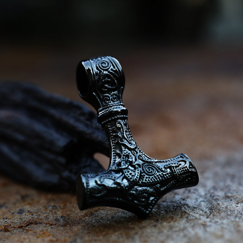 Titanium Steel Viking Rune Pendant with Celtic Knot Design, Retro Electric Black Jewelry for Men