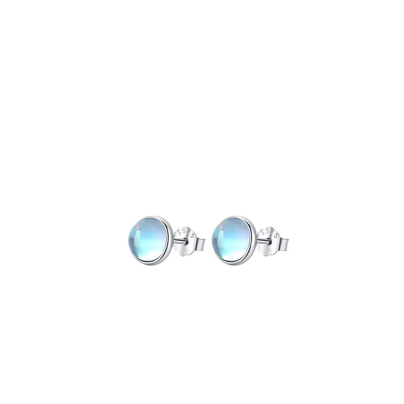925 Sterling Silver Moon Moonstone Stud Earrings