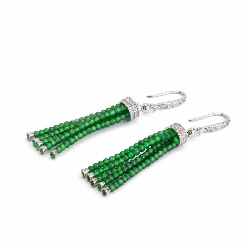 Jadeite Tassel 925 Silver Drop Earrings