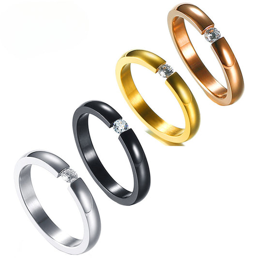 Korean Version of Titanium Steel Zircon Couple Ring Set
