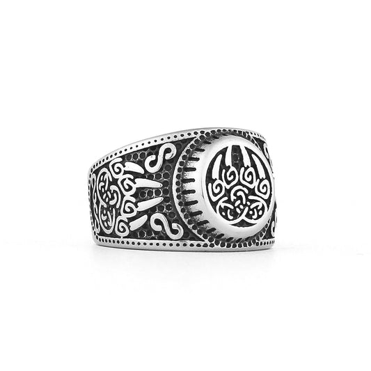 Planderful Everyday Genie Mens Viking Bear Claw Rune Ring Steel Bold Dominant Masculine Accessory