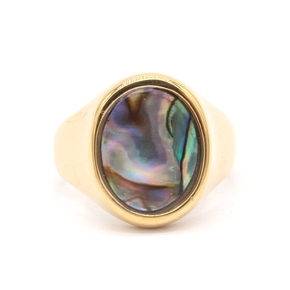 Planderful Gold Plated Titanium Steel Ring Unisex Oval Shell Design For Men And Women