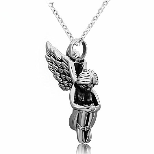 Planderful Angel Wings Necklace Titanium Steel Unisex Pendant for Men and Women Retro European American Style Statement