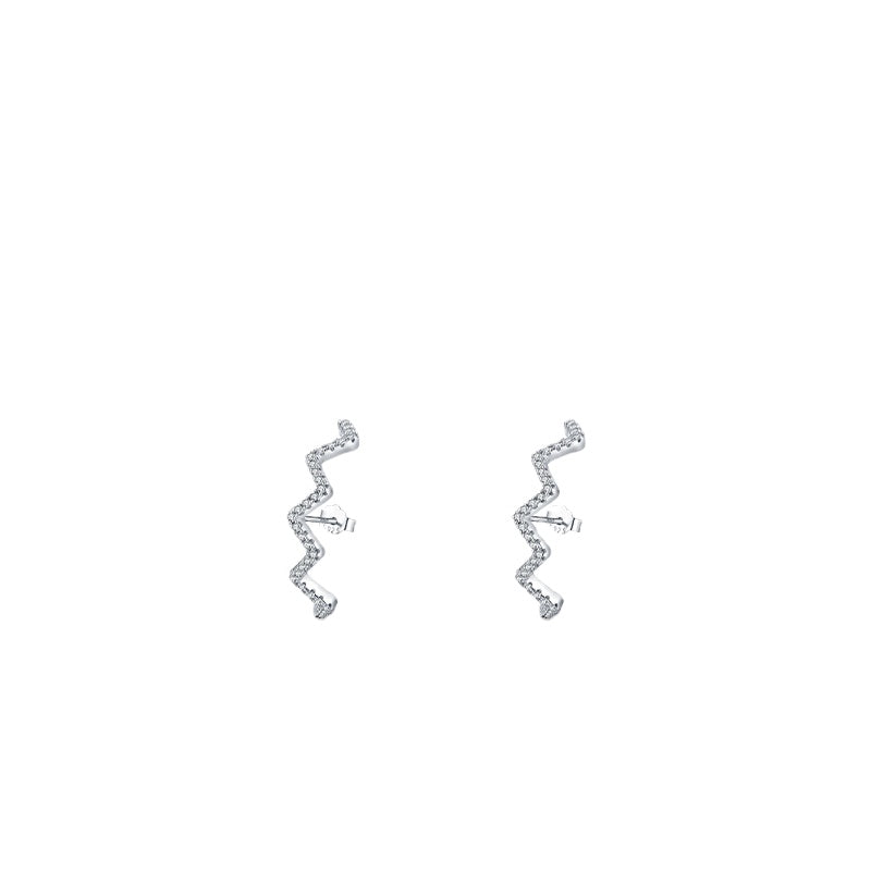 Trendy S925 Sterling Silver Wave Earrings with Zircon Gem